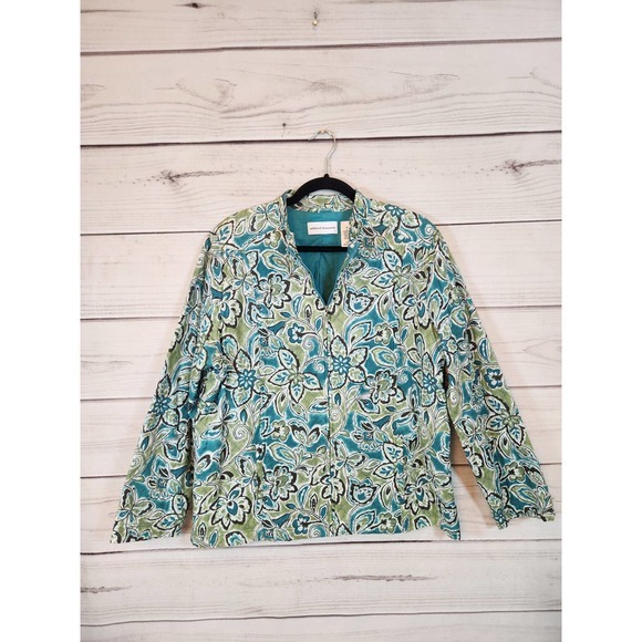 Alfred Dunner‎ Women's Green Cotton Floral Long Sleeve Full Zip Jacket Size 16 - Picture 1 of 5